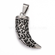 Retro Men's 304 Stainless Steel Big Italian Horn Lucky Big Pendants, Antique Silver, 57x17x10mm, Hole: 7x5mm(STAS-O044-90)