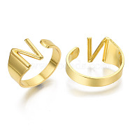 Alloy Cuff Finger Rings, Cadmium Free & Nickel Free & Lead Free, Alphabet, Golden, Letter.N, US Size 8(18.1mm)(X-RJEW-S038-195N-G-NR)