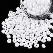 Frosted Opaque Glass Seed Beads, Round, White, 4~5x2.5~5mm, Hole: 1mm, about 4500pcs/bag, 440~450g/bag(SEED-R029-4mm-A01)