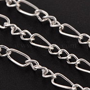 Iron Handmade Chains Figaro Chains Mother-Son Chains, Unwelded, with Spool, Silver Color Plated, Mother Link: 3x7mm, 1mm thick, Son Link: 2.5x4mm, 0.63mm thick, about 32.8 Feet(10m)/roll(X-CHSM001Y-S)