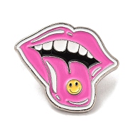 Pink Series Enamel Pins, Platinum Tone Alloy Brooches for Clothes Backpack Women, Lip, 26.5x30x1.5mm(JEWB-M029-03B-P)