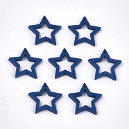 Painted Poplar Wood Pendants, Star, Marine Blue, 24.5~25x24.5x2.5mm, Hole: 1.2mm(WOOD-T021-10E)