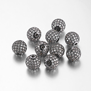 Brass Cubic Zirconia Beads, Round, Gunmetal, 12mm, Hole: 2mm(ZIRC-F001-15B)