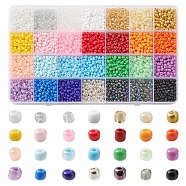 420G 28 Style 6/0 Glass Seed Round Beads, Baking Paint & Inside Colours & Opaque & Ceylon, Mixed Color, 4~5x3~5mm, Hole: 1.2~1.5mm, 15g/style(SEED-FS0001-06)