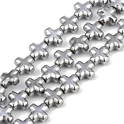 Electroplated Synthetic Non-magnetic Hematite Beads Strands, Cross, Platinum Plated, 6x6x3mm, Hole: 0.7mm, about 66pcs/strand, 15.75''(40cm)(G-K375-E03-01)