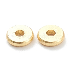 Brass Beads, Long-Lasting Plated, Flat Round/Disc, Heishi Beads, Matte Style, Real 18K Gold Plated, 6x1.5mm, Hole: 1.8mm(X-KK-P198-08C-MG)