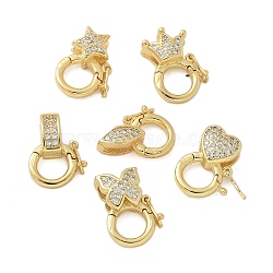 Brass Micro Pave Clear Cubic Zirconia Twister Clasps, Rack Plating, Cadmium Free & Lead Free, Long-Lasting Plated, Real 18K Gold Plated, Mixed Shapes, 14~15x11x5~5.5mm, Hole: 5.5mm(KK-P293-02-G)