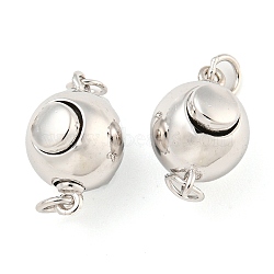 925 Sterling Silver Box Clasps, Bal Shape, Real Platinum Plated, 8x13x8mm, Hole: 2.4mm(STER-B005-44P-03)