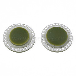 Acrylic Cabochons, with ABS Plastic Imitation Pearl Beads, Flat Round, Dark Olive Green, 21.5x6mm(KY-N015-132B)