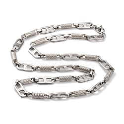 201 Stainless Steel Column and Oval Links Necklace, with 304 Stainless Steel Clasps, Stainless Steel Color, 23.23 inch(59cm)(NJEW-F222-21P)