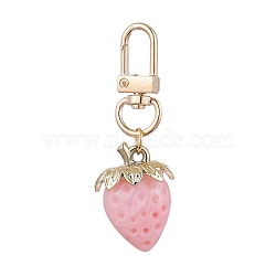 Acrylic Strawberry Pendant Decorations, Alloy Clasps Charm for Bag Ornaments, Golden, 65mm(HJEW-JM02392)