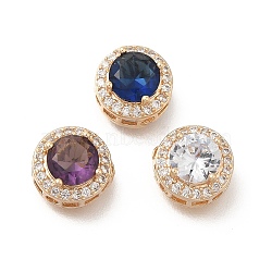 Rack Plating Brass Micro Pave Cubic Zirconia Beads, with Glass, Long-Lasting Plated, Lead Free & Cadmium Free, Golden, Round, Mixed Color, 6x9x9mm, Hole: 1.4mm(KK-S399-09G-A)