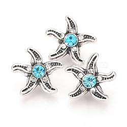 (Autumn Aesthetic Big Sale), Alloy Rhinestone Snap Buttons, Jewelry Buttons, Starfish/Sea Stars, Antique Silver, Aquamarine, 17.5x17x8mm, Knob: 4.5mm(SNAP-T001-172A)