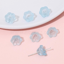 10Pcs Gradient Color Transparent Glass Bead Caps, Six-Petal Flowers, Orchid, Light Cyan, 12x7mm(PW-WG464DA-05)