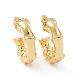 Clear Cubic Zirconia Bamboo Stick Stud Earrings, Brass Half Hoop Earrings for Women, Golden, 30x9x9mm, Pin: 0.7mm(EJEW-G343-05G)