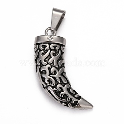 Retro Men's 304 Stainless Steel Big Italian Horn Lucky Pendants, Antique Silver, 47x17x10mm, Hole: 7x5mm(STAS-O044-90)