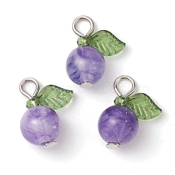 Acrylic Pendants, with Iron Flat Head Pins, Fruit Charms, Purple, 15x11.5x7.5mm, Hole: 2mm(PALLOY-JF02614-02)