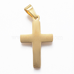 304 Stainless Steel Pendants, Cross, Golden, 27x16.5x1.2mm, Hole: 4x7mm(STAS-G156-06G)