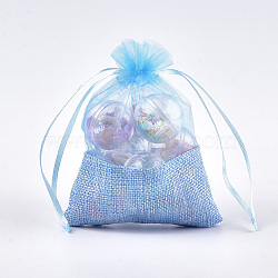 Organza Bags, with Burlap Cloth, Drawstring Bags, Rectangle, Cornflower Blue, 17~18x12.4~13cm(X-OP-T004-01B-05)