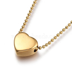304 Stainless Steel Pendant Necklaces, with Ball Chains and Lobster Claw Clasps, Heart, Golden, 16.14 inch(41cm)(NJEW-JN03119-02)