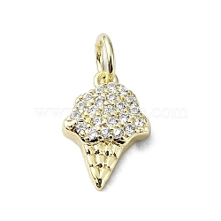 Brass Micro Pave Clear Cubic Zirconia Pendants, with Jump Ring, Real 18K Gold Plated, Ice Cream, 12.5x8x3mm, Hole: 3mm(KK-H475-24G-01)