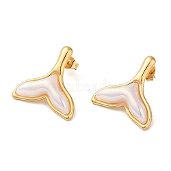 Fishtail Shape 304 Stainless Steel Stud Earrings, Plastic Imitation Pearl Earrings for Women, Golden, 22.5x21.5mm(EJEW-U003-29G)