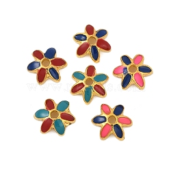 Alloy Enamel Bead Caps, Rack Plating, Flower, Golden, 9x10.5x3.5mm, Hole: 1.8mm(FIND-A049-05G)