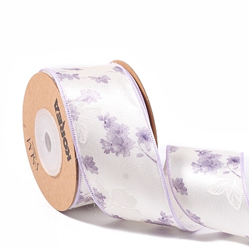 Polyester Lock Edge Printed Flower Ribbon, DIY Hair Bows Crafts Gift Wrapping Handmade Accessories Decoration, Lilac, 1-1/2 inch(38mm), about 10.00 Yards(9.14m)/Roll