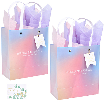 2Pcs Gradient Color Paper Gift Tote Bags, with Polyester Ribbon, Rectangle, 2Pcs 2 Colors Wrapping Paper, Mixed Color, Bag: 17.5x8.5x29cm