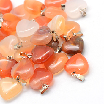 Heart Dyed Natural Agate Pendants, with Platinum Tone Brass Findings, 17~19x15~16x5~8mm, Hole: 2x7mm