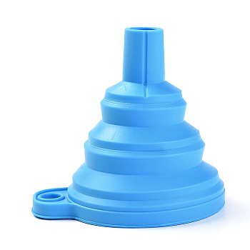 Portable Foldable Silicone Funnel Hopper, for Water Bottle Liquid Transfer, Deep Sky Blue, 7.5x6.1x7.2cm, Unfold: 6.1x7.5x7.2cm