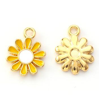Alloy Enamel Charms, Flower, Light Gold, Yellow, 14x12x2mm, Hole: 1.6mm