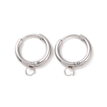 304 Stainless Steel Huggie Hoop Earring Findings, with Horizontal Loop, Stainless Steel Color, 12 Gauge, 17x14x2mm, Hole: 2.5mm, Pin: 1mm