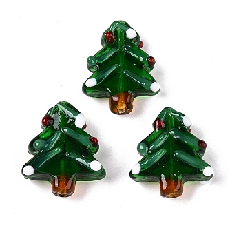 Christmas Themed Handmade Lampwork Beads, Christmas Tree, 26x20x8.5mm