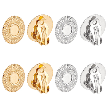 8Pcs 2 Colors 304 Stainless Steel Clip-on Earring Setting Findings, Flat Round, Golden & Stainless Steel Color, 18mm, Tray: 7mm, 4Pcs/color