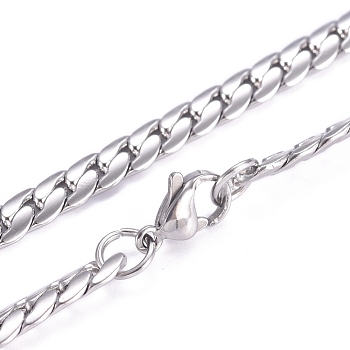 Men's 201 Stainless Steel Cuban Link Chain Necklaces, with Lobster Claw Clasps, Stainless Steel Color, 20 inch(51cm)