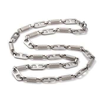 201 Stainless Steel Column and Oval Links Necklace, with 304 Stainless Steel Clasps, Stainless Steel Color, 23.23 inch(59cm)