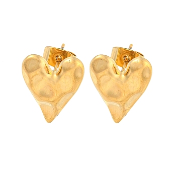 Heart 304 Stainless Steel Ear Studs, Stud Earrings for Women, Golden, 16x13mm