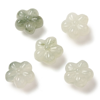 Natural Jade Carved Beads, 5-Petal Flower, 13.5x14x7.5mm, Hole: 1.2mm