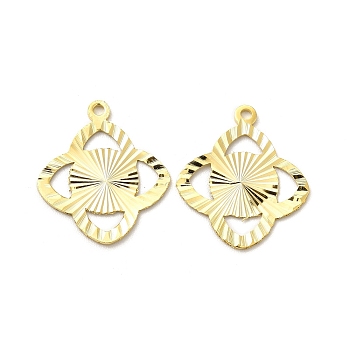 Brass Pendants, Cadmium Free & Lead Free, Clover Charm, Real 24K Gold Plated, 20x17.5x0.6mm, Hole: 1mm