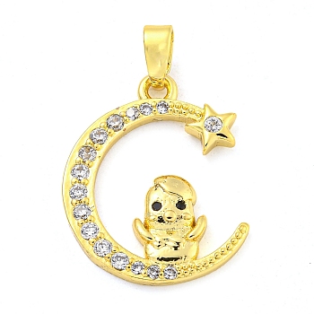 Brass Micro Pave Clear Cubic Zirconia Pendant, The 12 Chinese Zodiac, Chick, 20.5x16.5x2.5mm, Hole: 5x2.8mm