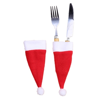 Christmas Hat Cloth Cutlery Set Bags, Knife and Fork Covers for Christmas Table Hotel Restaurant Arrangement Decorations Supplies, Hat, 126x60x6mm