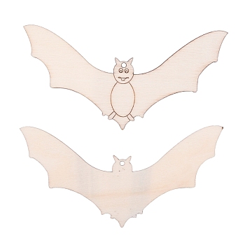 Bat Shape Halloween Blank Wooden Cutouts Ornaments, for Halloween Hanging Decoration, Kids Crafts DIY Party Supplies, BurlyWood, 56x113x2mm, Rope: 320x1mm