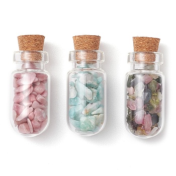 3Pcs Glass Wishing Bottle Decorations, with Natural Gemstone Beads and Wooden Plug, Column, Mixed Color, 31.5x13mm
