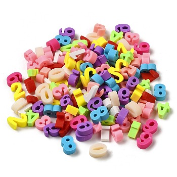 Handmade Polymer Clay Beads, Number, Mixed Color, 9.5~10.5x4.5~7.5x3.5~4.5mm