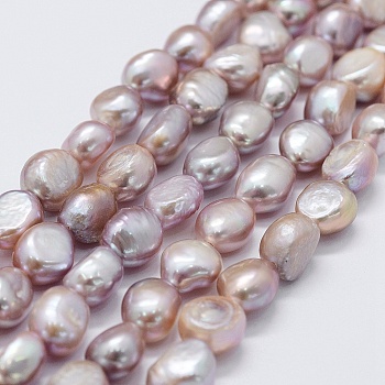 Natural Cultured Freshwater Pearl Beads Strands, Potato, Misty Rose, 8~10x7~8x7~8mm, Hole: 0.5mm, about 36pcs/strand, 13.58 inch(34.5cm)