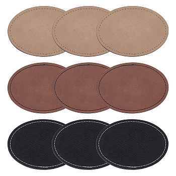9Pcs 3 Colors Imitation Leather Laserable Label Tags, Sew on Blank Hat Patches, Oval, Mixed Color, 88x62x1.5mm, 3pcs/color