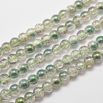 Electroplate Synthetic Crackle Quartz Bead Strands, Round Half Rainbow Plated, Dark Sea Green, 10mm, Hole: 1mm, about 40pcs/strand, 15.7 inch