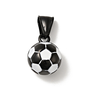 316 Surgical Stainless Steel Enamel Pendants, with 304 Stainless Steel Snap on Bails, Football, Electrophoresis Black, 18x14x13mm, Hole: 8x4mm
