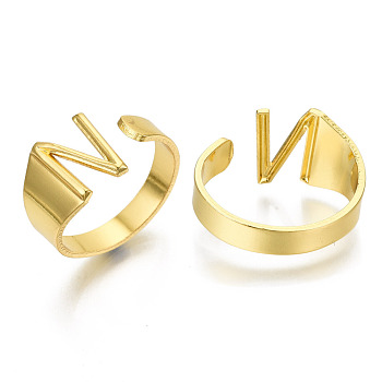 Alloy Cuff Finger Rings, Cadmium Free & Nickel Free & Lead Free, Alphabet, Golden, Letter.N, US Size 8(18.1mm)